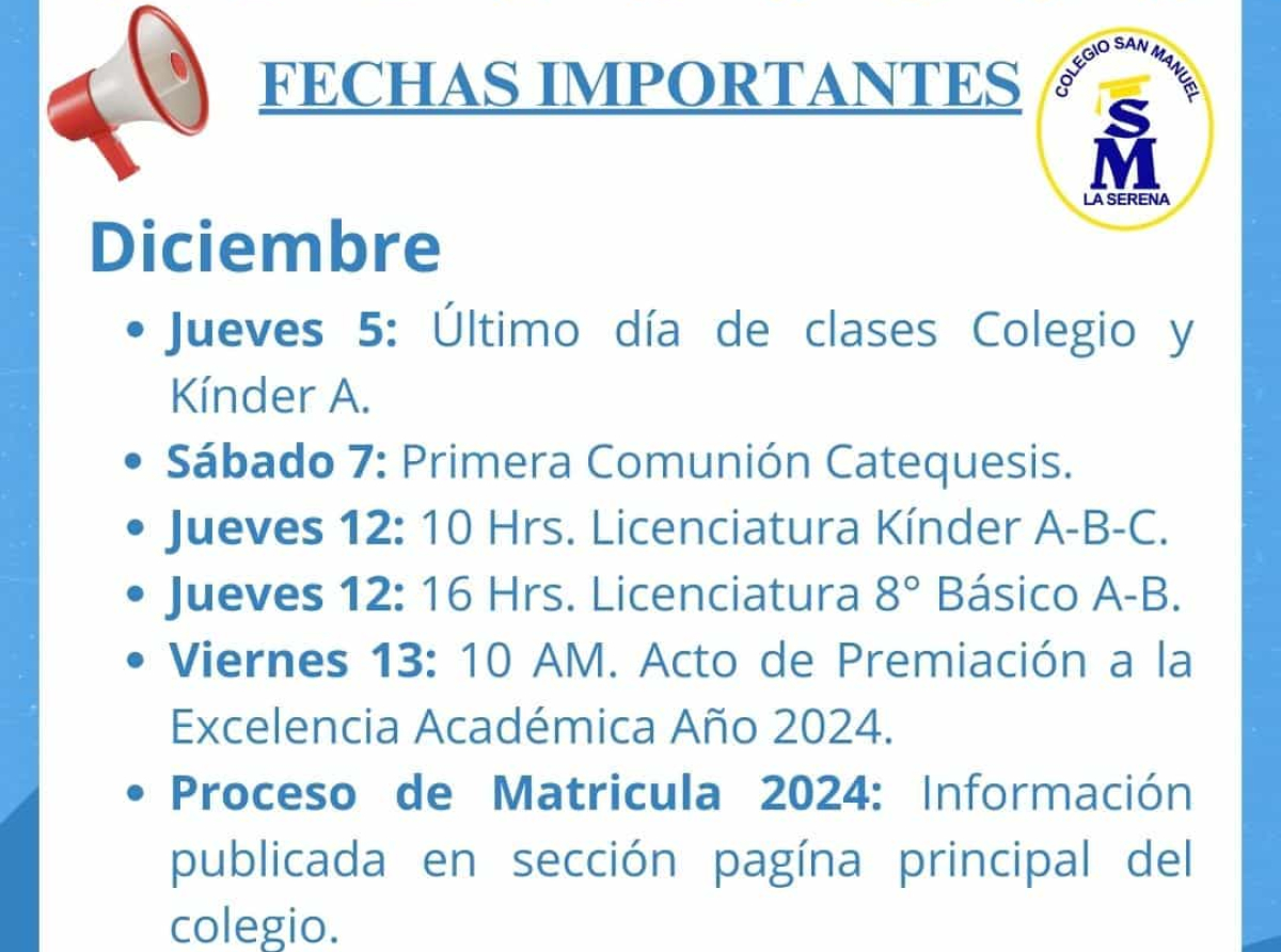 FECHAS IMPORTANTES DICIEMBRE 2024