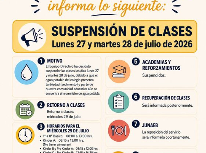 SUSPENSIÓN CLASES 27 Y 28 DE JULIO